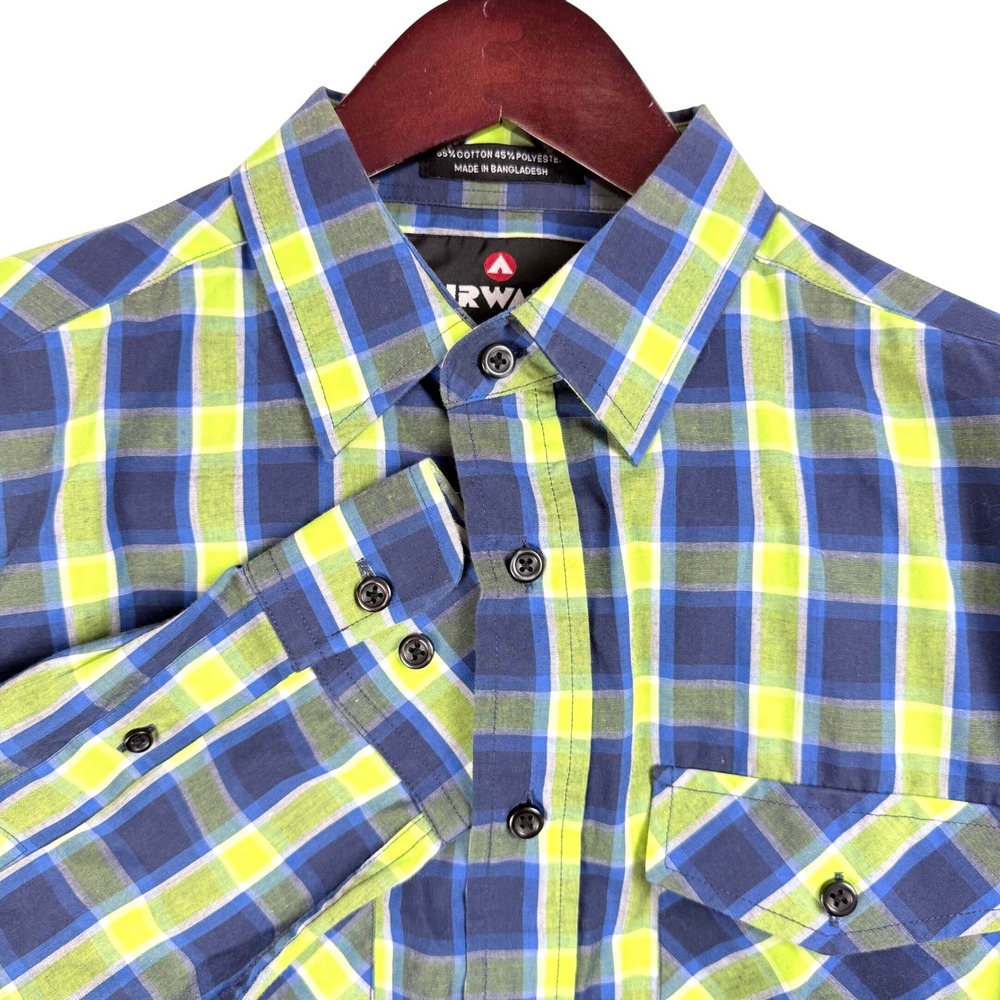 Airwalk Plaid Button Down Shirt Mens‎ Medium Blue Lime Green Skater Streetwear